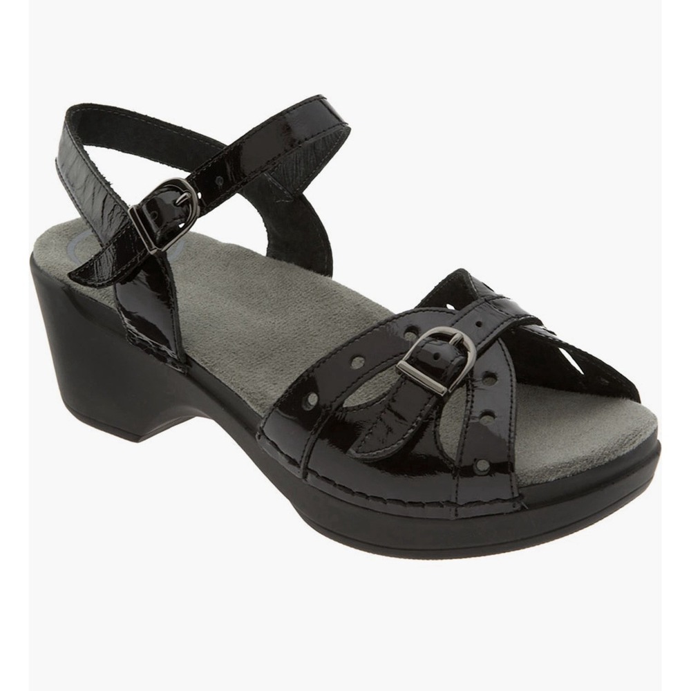 Dansko Sissy Black Patent Leather Sz 40 Slingback Platform Sandals Comfort